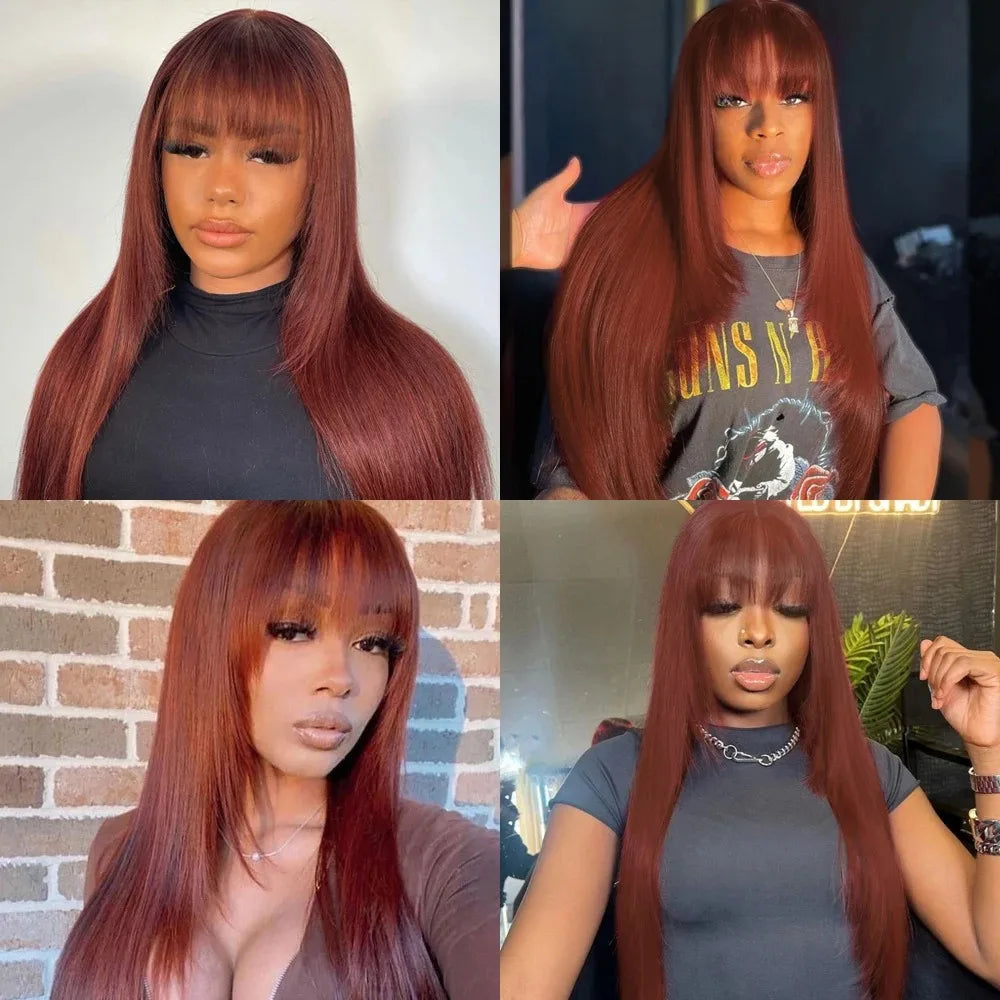 Ginger Orange Short Layered Cut Straight Lace Front Wig With Bangs 13x4 HD Lace Glueless Synthetic Daily Wear On Clearance Sale