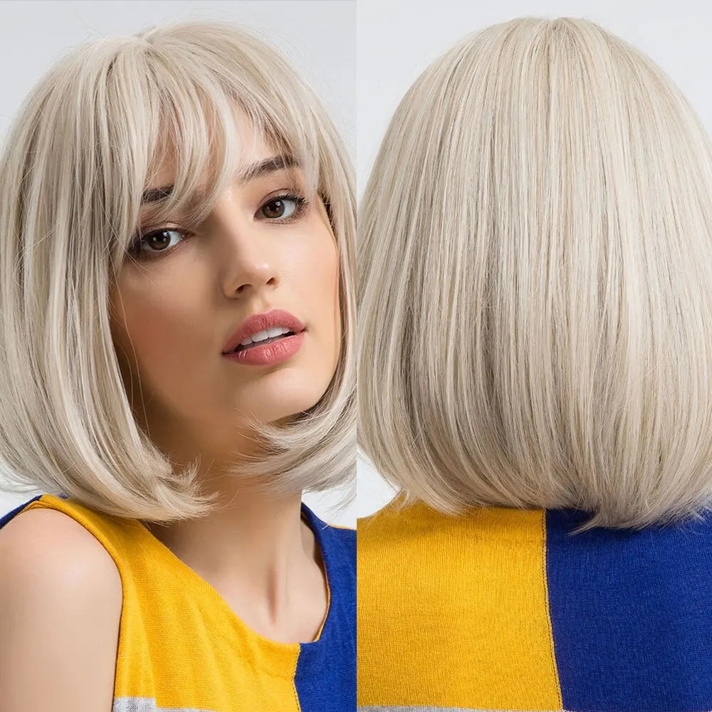 Short Wine Red Bob Wigs For Women Burgundy Bob Wigs With Thick Bangs Heat Resistant Synthetic Wig