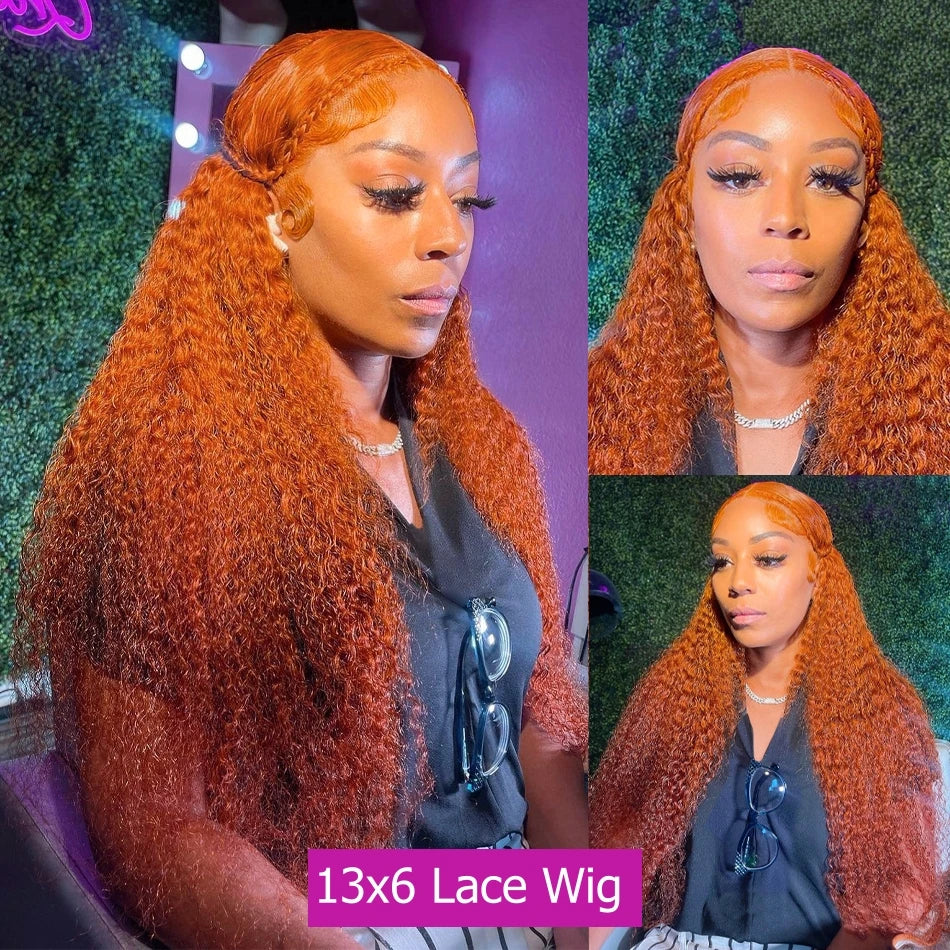 30 36 Inch Curly Orange Ginger Human Hair Wig For Women Water Wave Lace Front Wig 13X4 13X6 Hd Lace Deep Wave Frontal Wigs