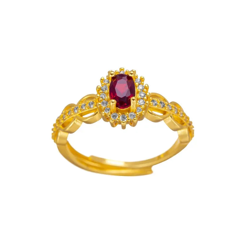 Real 14K Gold Color Ruby Ring