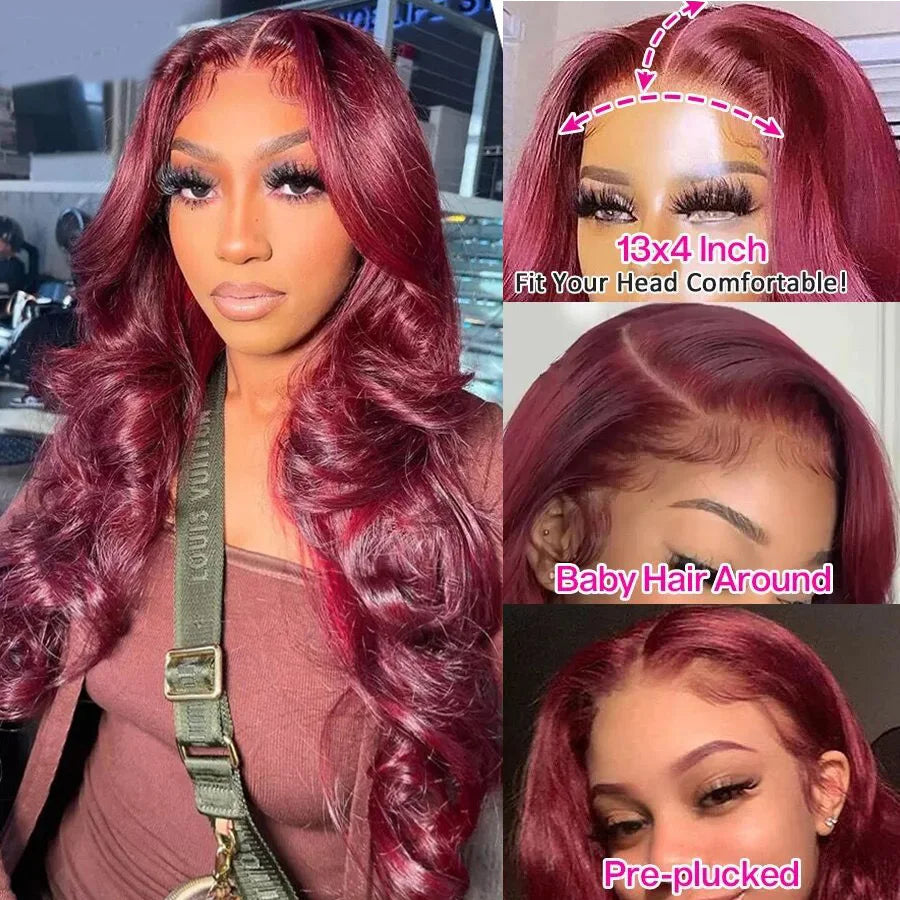 Burgundy 99J 13x6 HD Transparent Lace Front Human Hair Wig 13x4 Body Wave Lace Frontal Wig Brazilian Colored Remy Wigs for Women