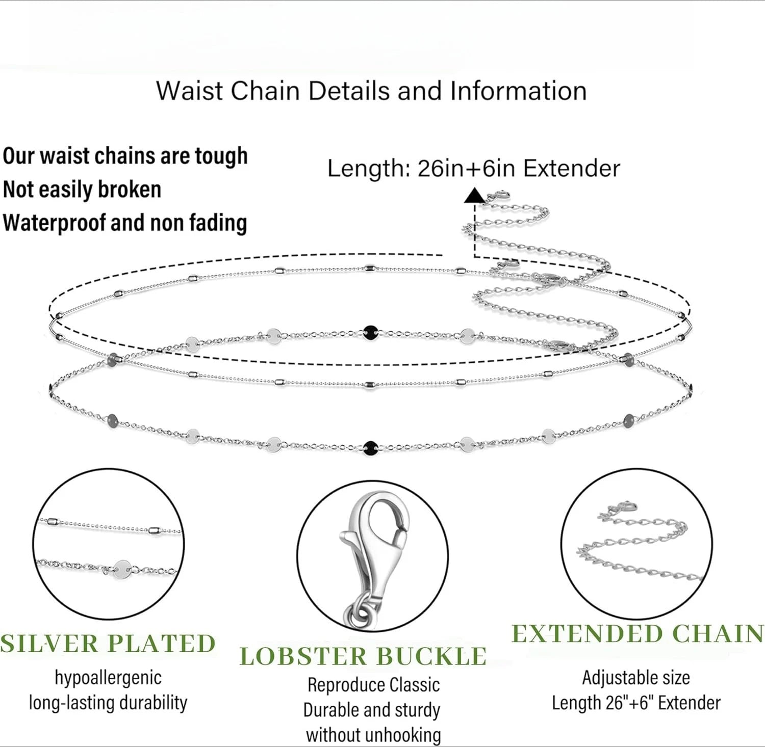 Women Waterproof belly Chain