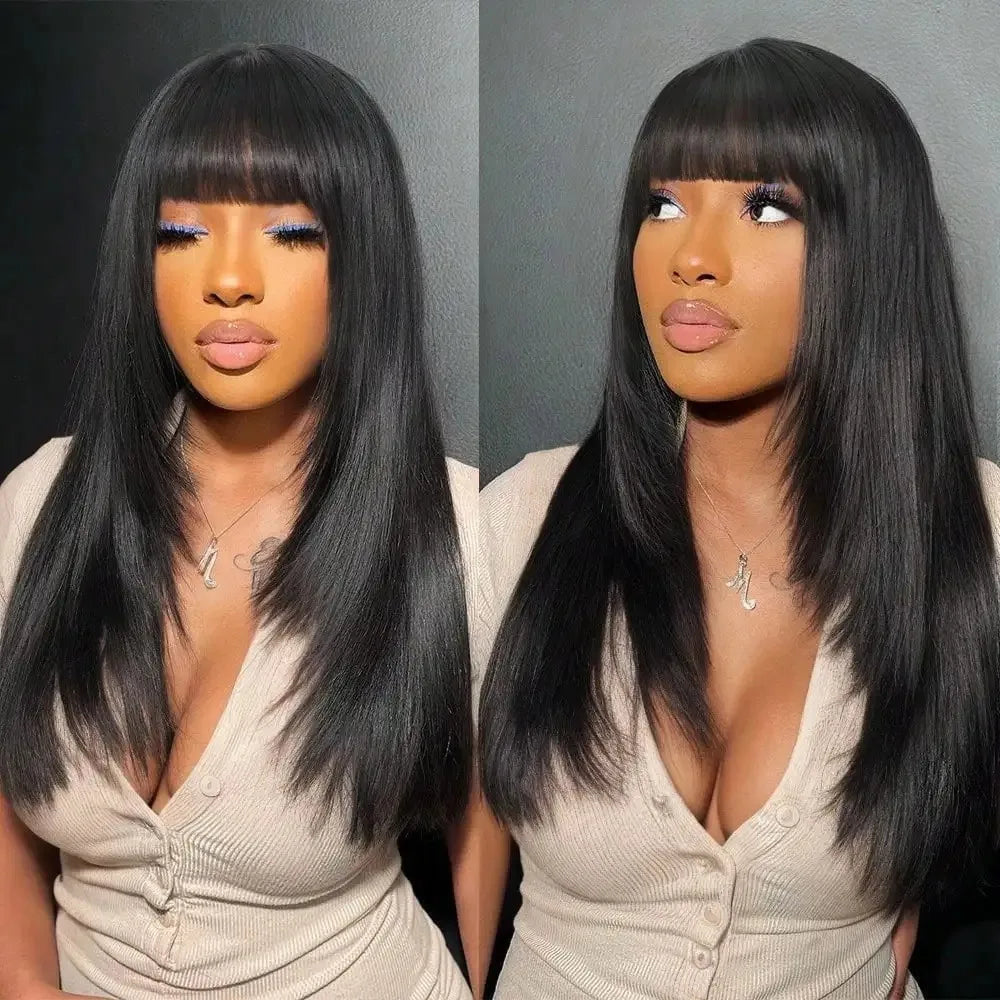 Ginger Orange Short Layered Cut Straight Lace Front Wig With Bangs 13x4 HD Lace Glueless Synthetic Daily Wear On Clearance Sale