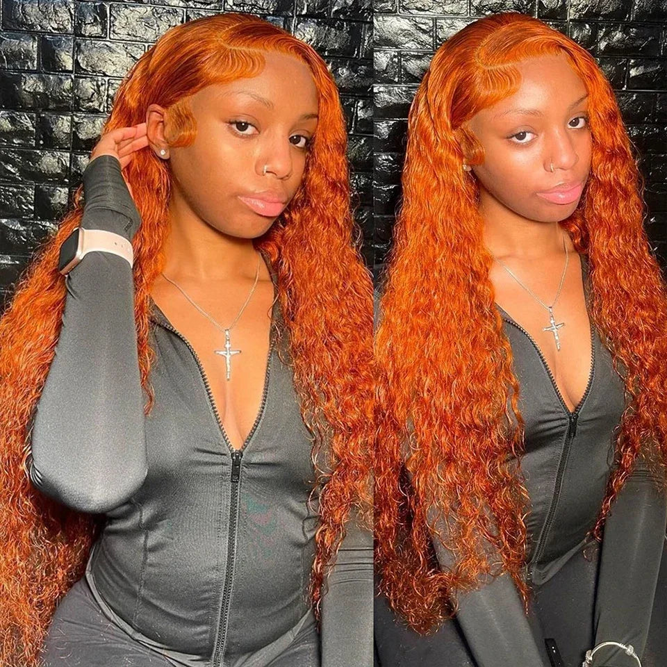 30 36 Inch Curly Orange Ginger Human Hair Wig For Women Water Wave Lace Front Wig 13X4 13X6 Hd Lace Deep Wave Frontal Wigs