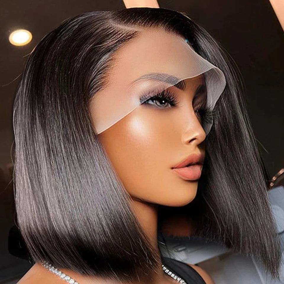 Ginger Orange HD Transparent Short Bob Human Hair Wigs Peruvian Highlight Straight 13x6x2 Lace Front Wig For Women Pre Plucked