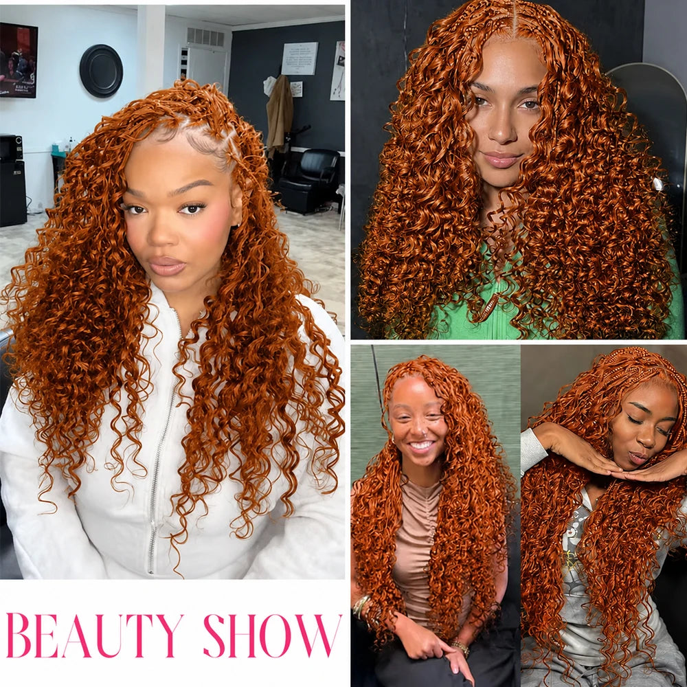 350 Ginger Orange Deep Wave Feather Crochet Miracle Knots Human Hair Extensions Knotless Invisible Pre Separated Boho Braids