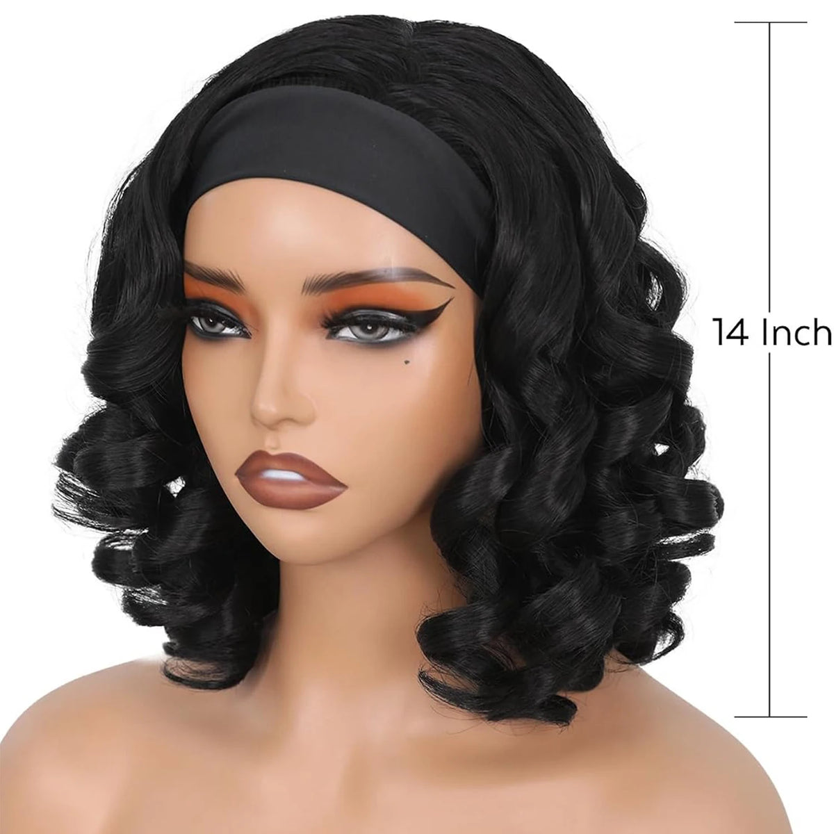 Synthetic Yaki Curly Headband Wigs for Black Women Kinky Straight Black Headband Curly Ends Wear and Go Glueless Half Wig