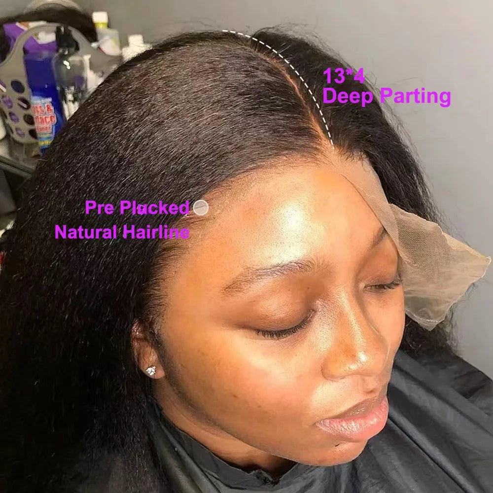 Kinky Straight Wig 4C Edges 13x6 HD Lace Frontal Wig Human Hai Yaki Straight Lace Front Wig 200% Density Full Hair Lace Wigs