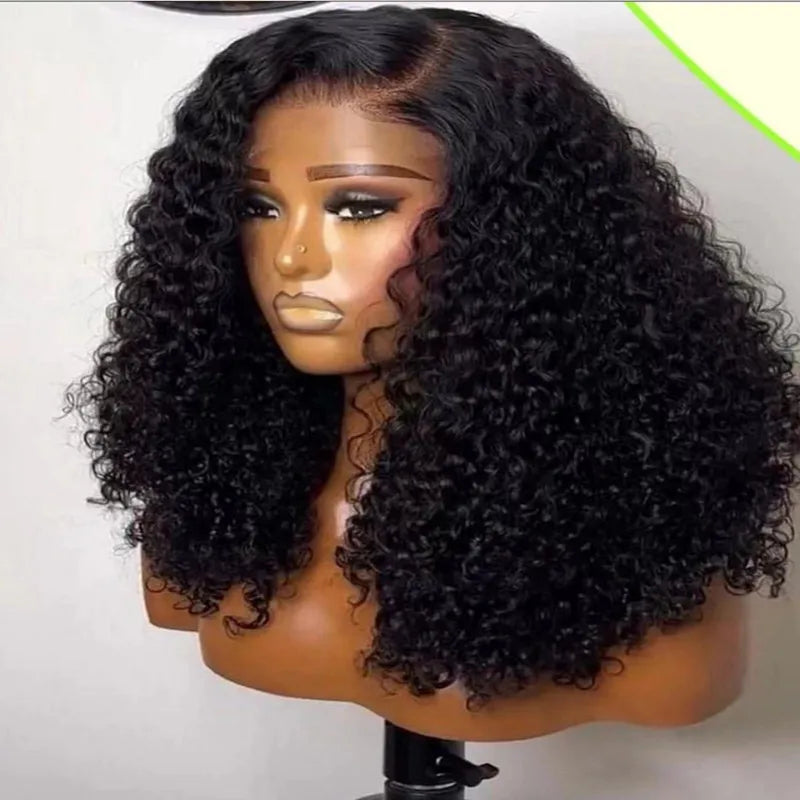 Kinky Curly Short Bob Cut Synthetic Wig 13x4 HD Full Lace Frontal Pre-plucked Bleached Knots Glueless for Black Women