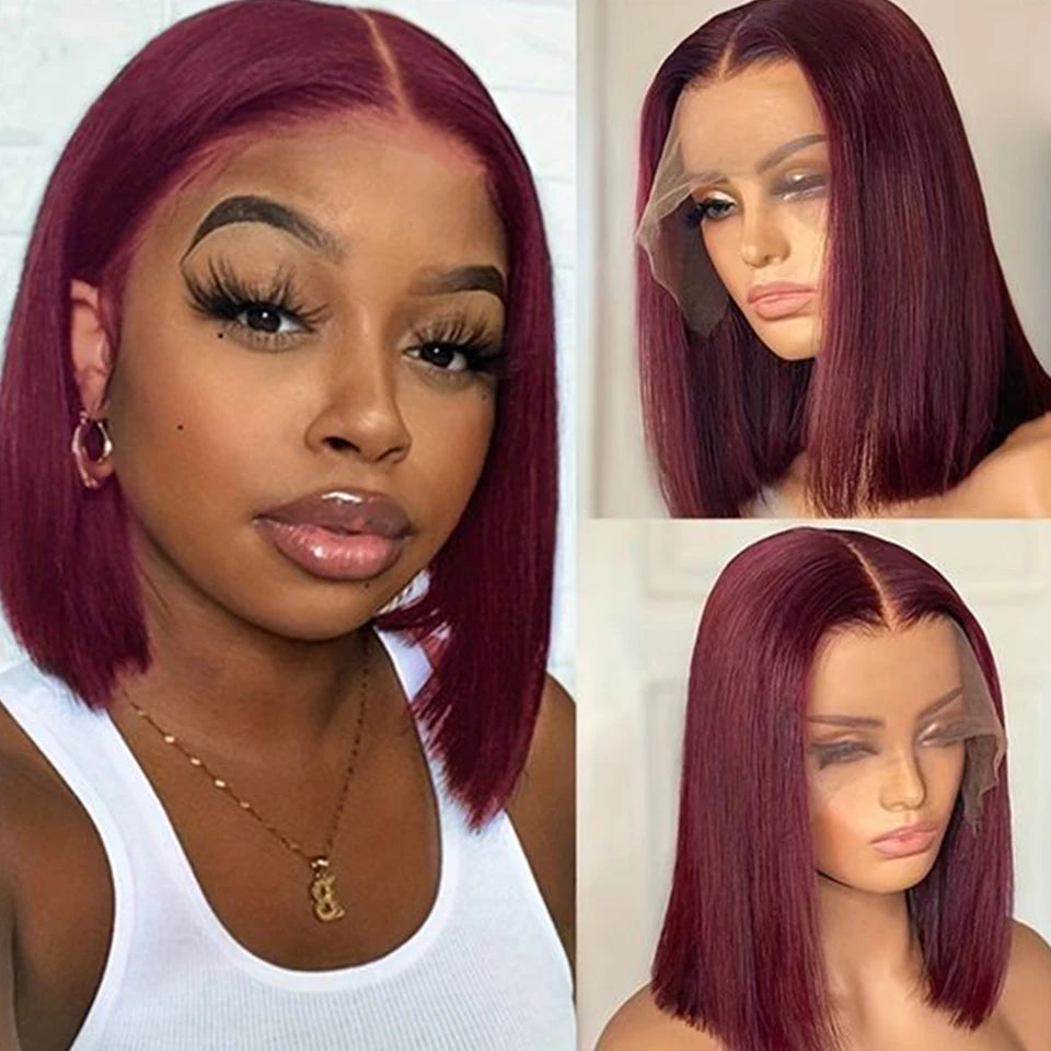 Ginger Orange HD Transparent Short Bob Human Hair Wigs Peruvian Highlight Straight 13x6x2 Lace Front Wig For Women Pre Plucked