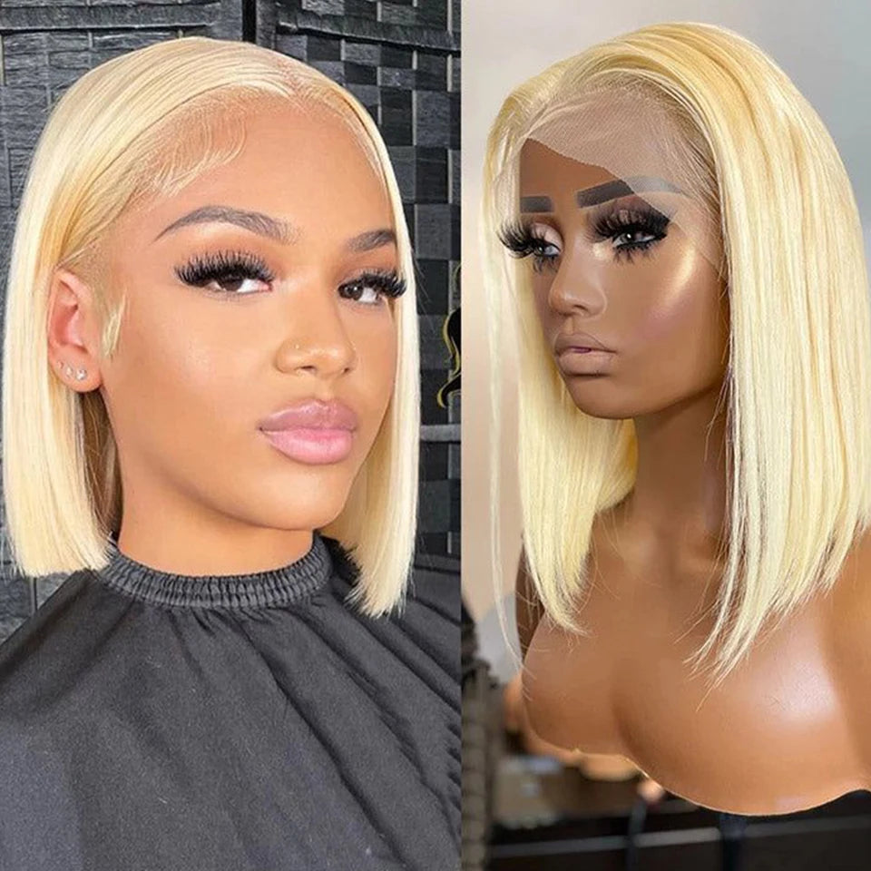 Ginger Orange HD Transparent Short Bob Human Hair Wigs Peruvian Highlight Straight 13x6x2 Lace Front Wig For Women Pre Plucked
