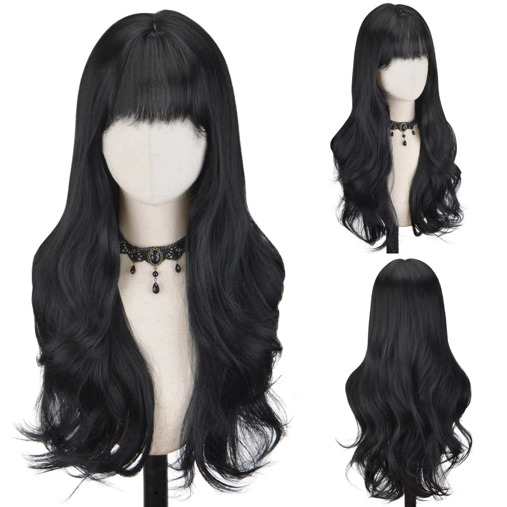 Orange synthetic wig with long straight hair for Halloween cosplay, role-playing party, daily costume, hot wire wig headband
