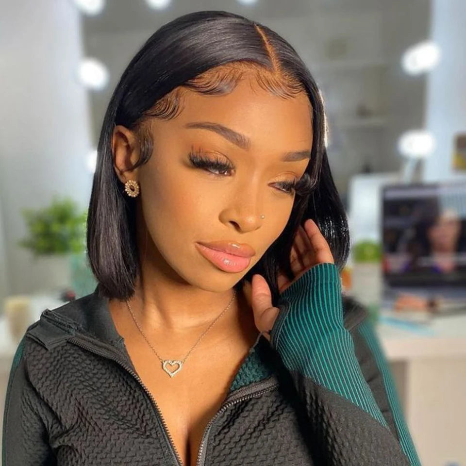 Ginger Orange HD Transparent Short Bob Human Hair Wigs Peruvian Highlight Straight 13x6x2 Lace Front Wig For Women Pre Plucked