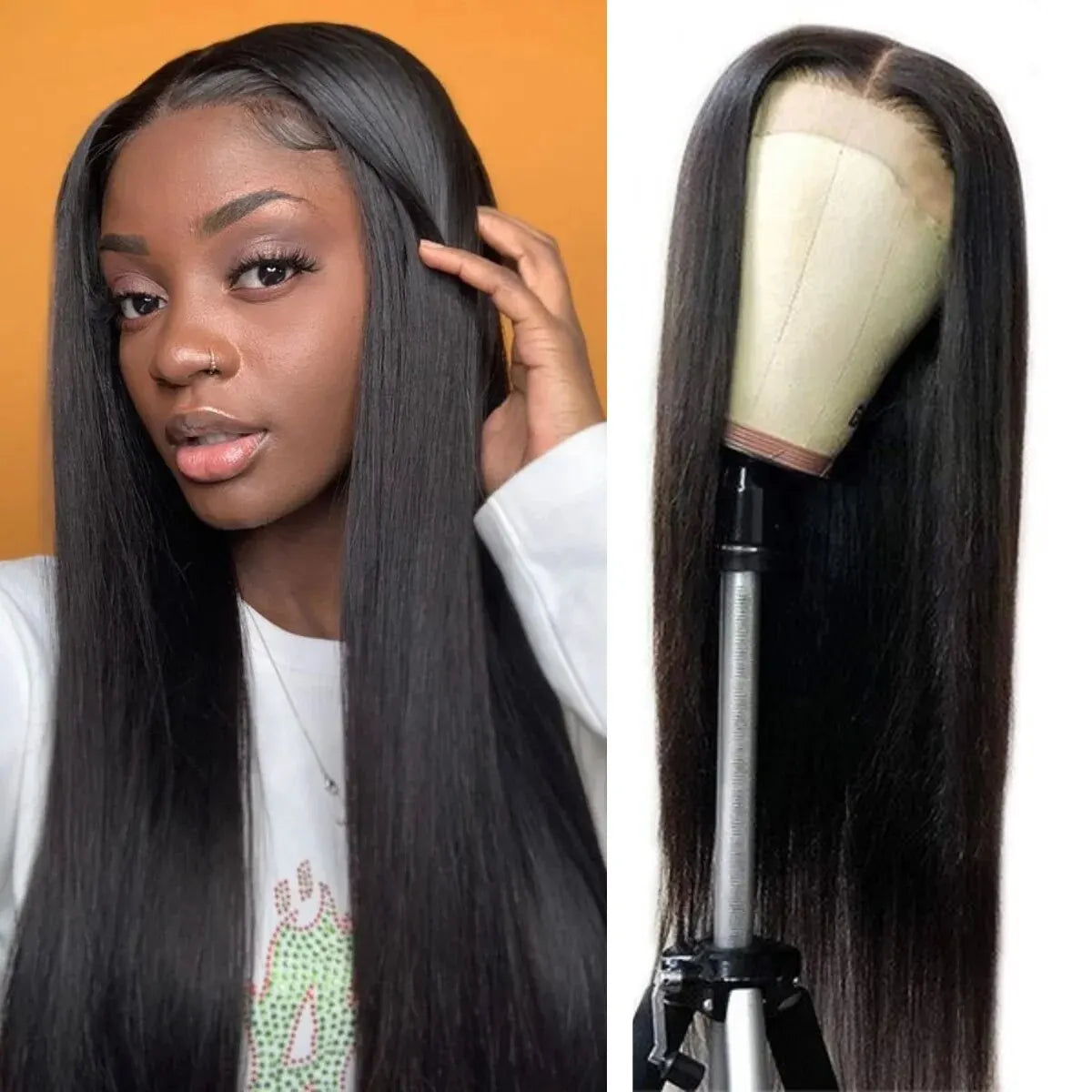 Long Straight Black Lace Front Wig Glueless