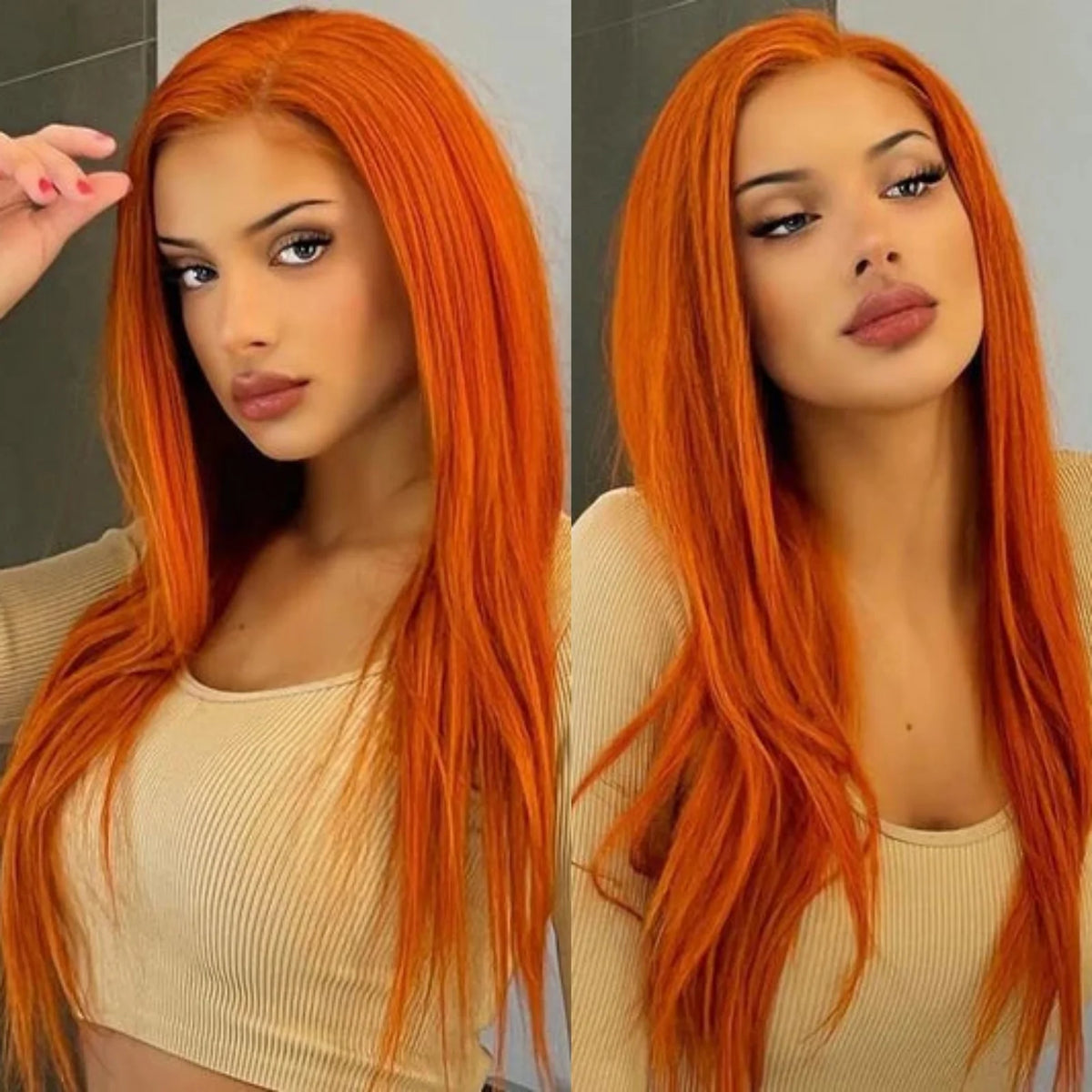 Orange Wig Long Straight Synthetic Lace Front Wig Glueless Wigs for Women Party Cosplay Bright Ginger Hair Lace Frontal Wigs
