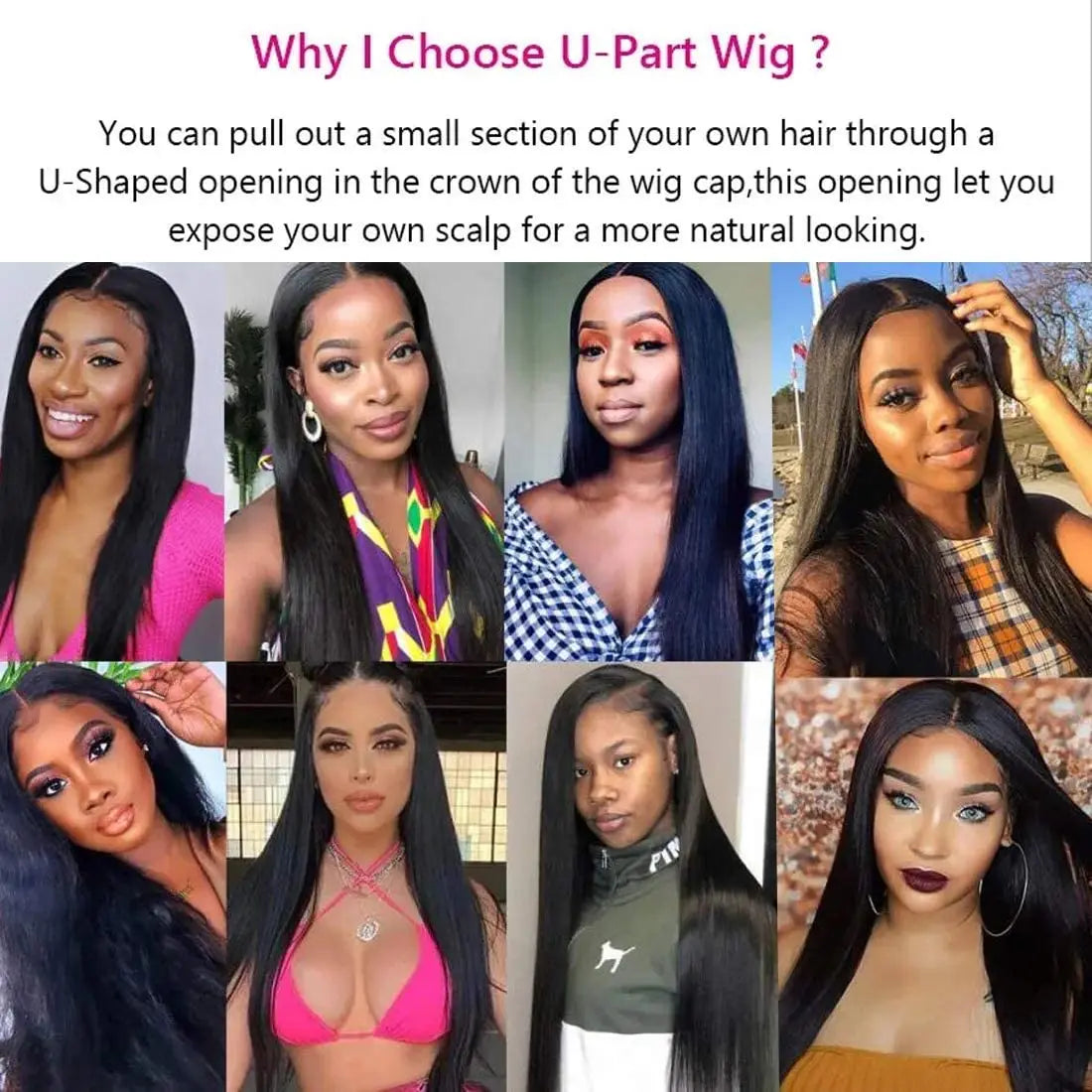 Synthetic Natural Black Kinky Straight U Part Wig Yaki Straight Wigs for Women Daily Party Use