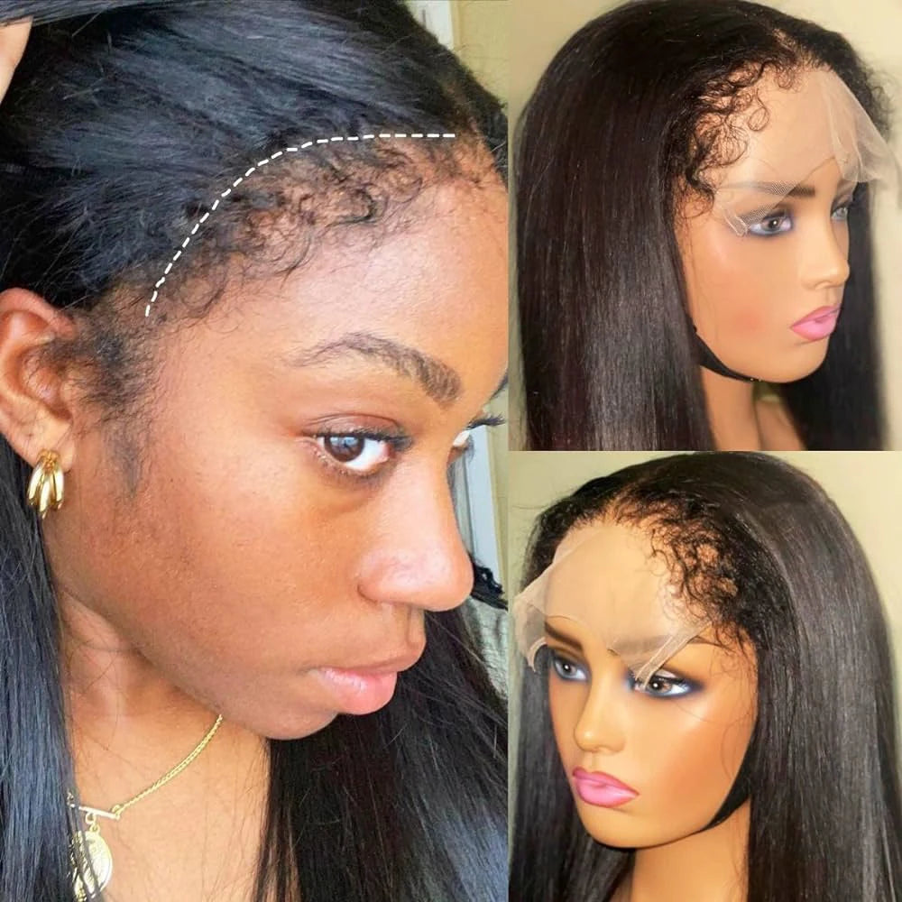 Kinky Straight Wig 4C Edges Baby Hair 13x6 Transparent Lace Front Wig Human Hair Pre Plucked 13x4 Yaki Straight Human Hair Wigs