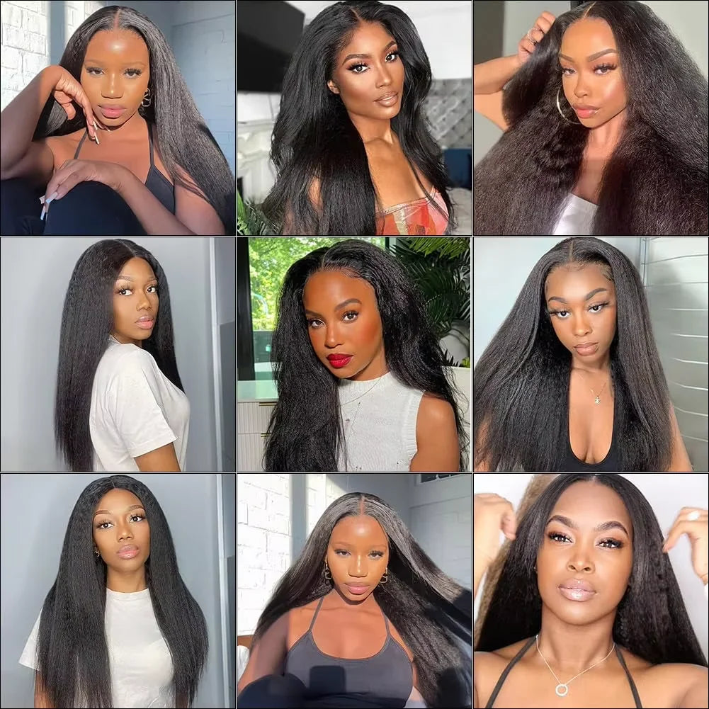 Kinky Straight Wig 4C Edges 13x6 HD Lace Frontal Wig Human Hai Yaki Straight Lace Front Wig 200% Density Full Hair Lace Wigs