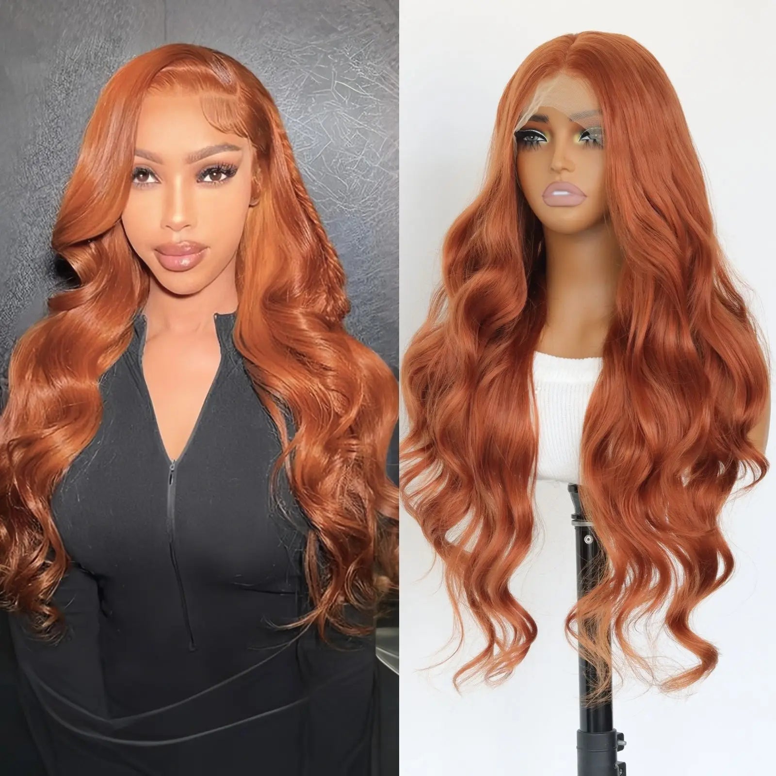 Ginger Orange 13X4 Lace Front Synthetic Wig Orange Long Body Wave Wig For Women Heat-resistant Fiber Wig 24Inch