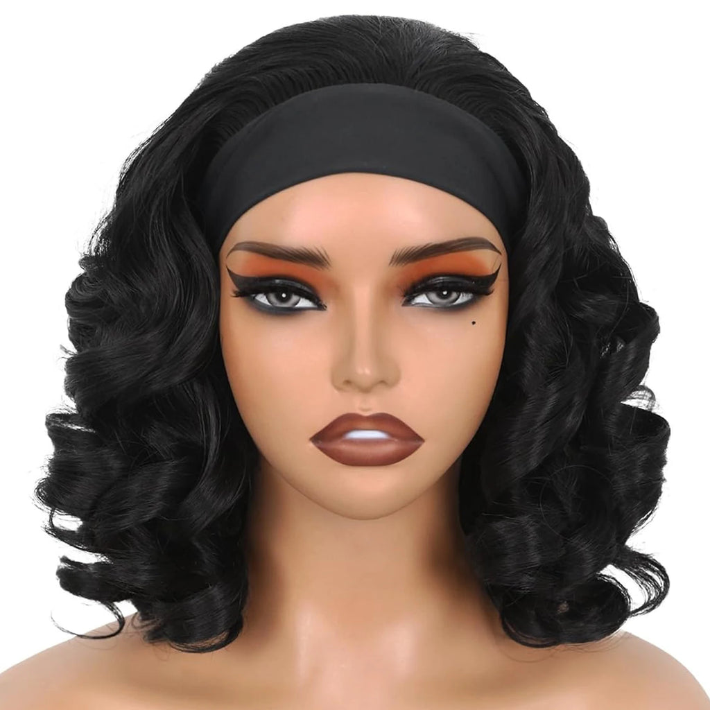 Synthetic Yaki Curly Headband Wigs for Black Women Kinky Straight Black Headband Curly Ends Wear and Go Glueless Half Wig