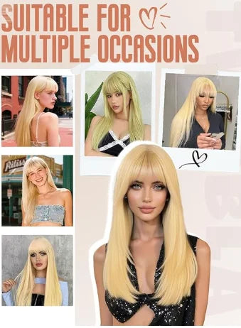 Ginger Orange Short Layered Cut Straight Lace Front Wig With Bangs 13x4 HD Lace Glueless Synthetic Daily Wear On Clearance Sale