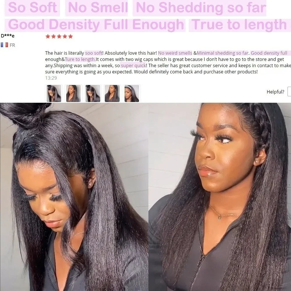 V Part Wig Kinky Straight 220% density Human Hair Wigs Yaki Straight Glueless Wigs Human Hair for Women Invisible Hairline Wigs