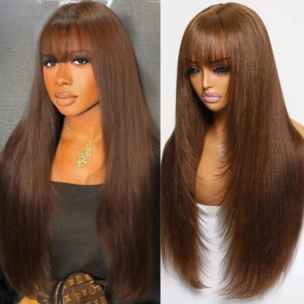 Ginger Orange Short Layered Cut Straight Lace Front Wig With Bangs 13x4 HD Lace Glueless Synthetic Daily Wear On Clearance Sale