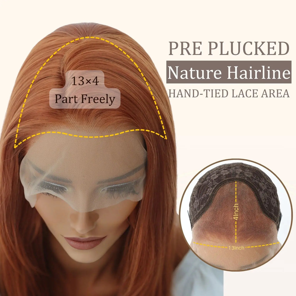 Ginger Orange 13X4 Lace Front Synthetic Wig Orange Long Body Wave Wig For Women Heat-resistant Fiber Wig 24Inch