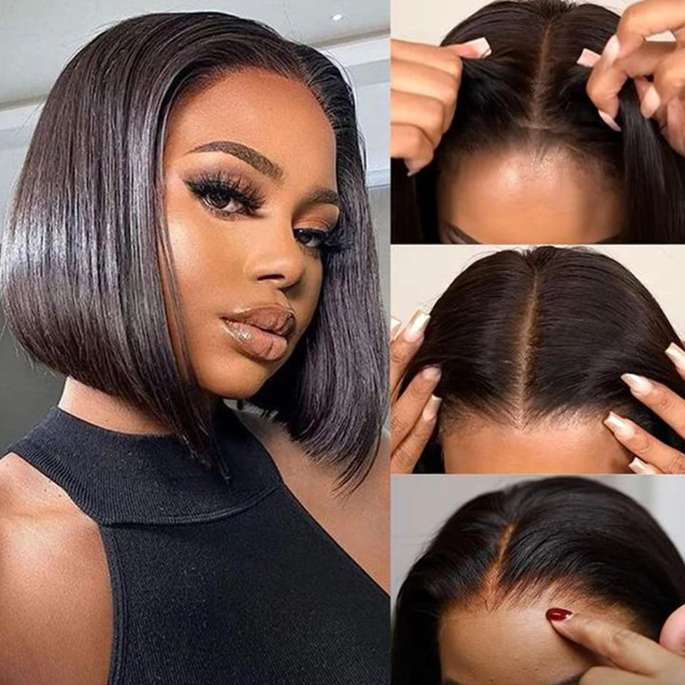 Ginger Orange HD Transparent Short Bob Human Hair Wigs Peruvian Highlight Straight 13x6x2 Lace Front Wig For Women Pre Plucked