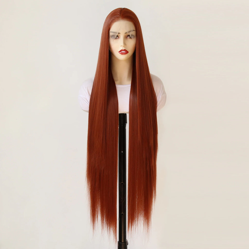 40inch Ginger Brown Wig 13x4 Synthetic Lace Front Wig Long Straight Lace Front Synthetic Wig Pre Plucked Heat Resistant Fiber