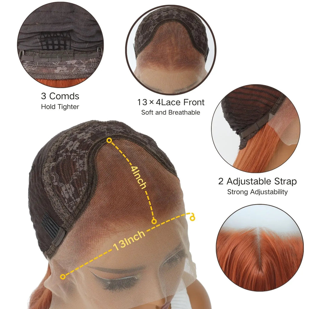 Ginger Orange 13X4 Lace Front Synthetic Wig Orange Long Body Wave Wig For Women Heat-resistant Fiber Wig 24Inch