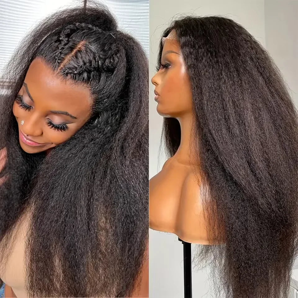 Kinky Straight Wig 4C Edges 13x6 HD Lace Frontal Wig Human Hai Yaki Straight Lace Front Wig 200% Density Full Hair Lace Wigs