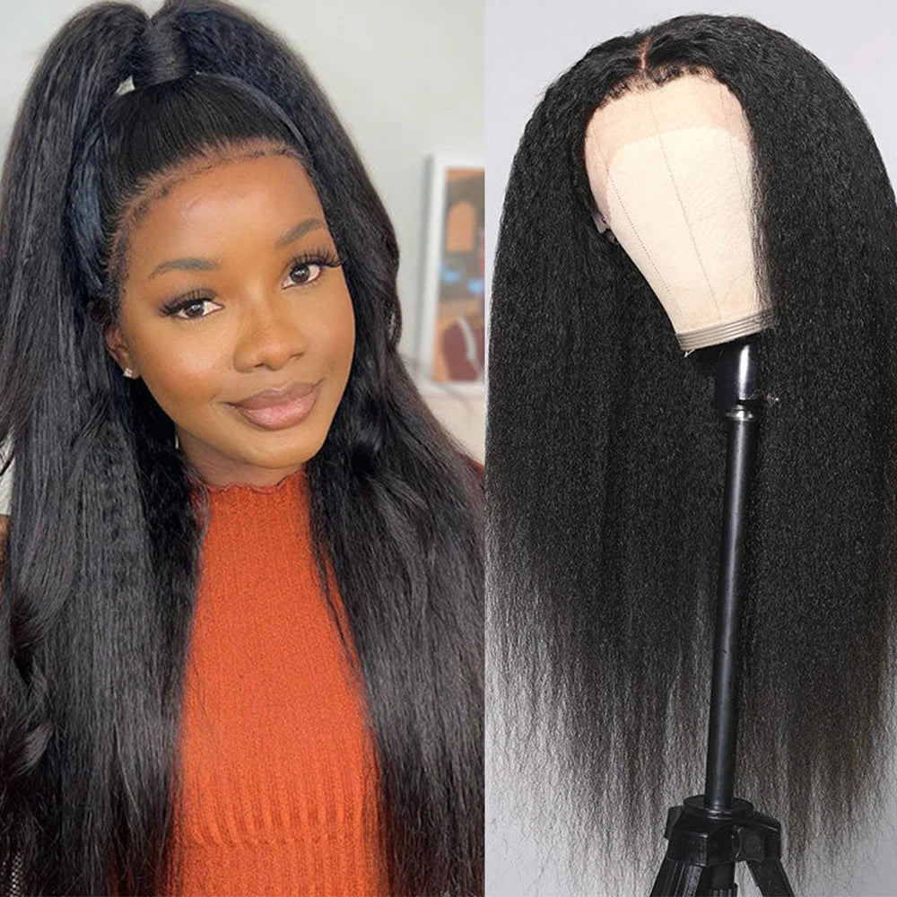Kinky Straight Wig 4C Edges Baby Hair 13x6 Transparent Lace Front Wig Human Hair Pre Plucked 13x4 Yaki Straight Human Hair Wigs