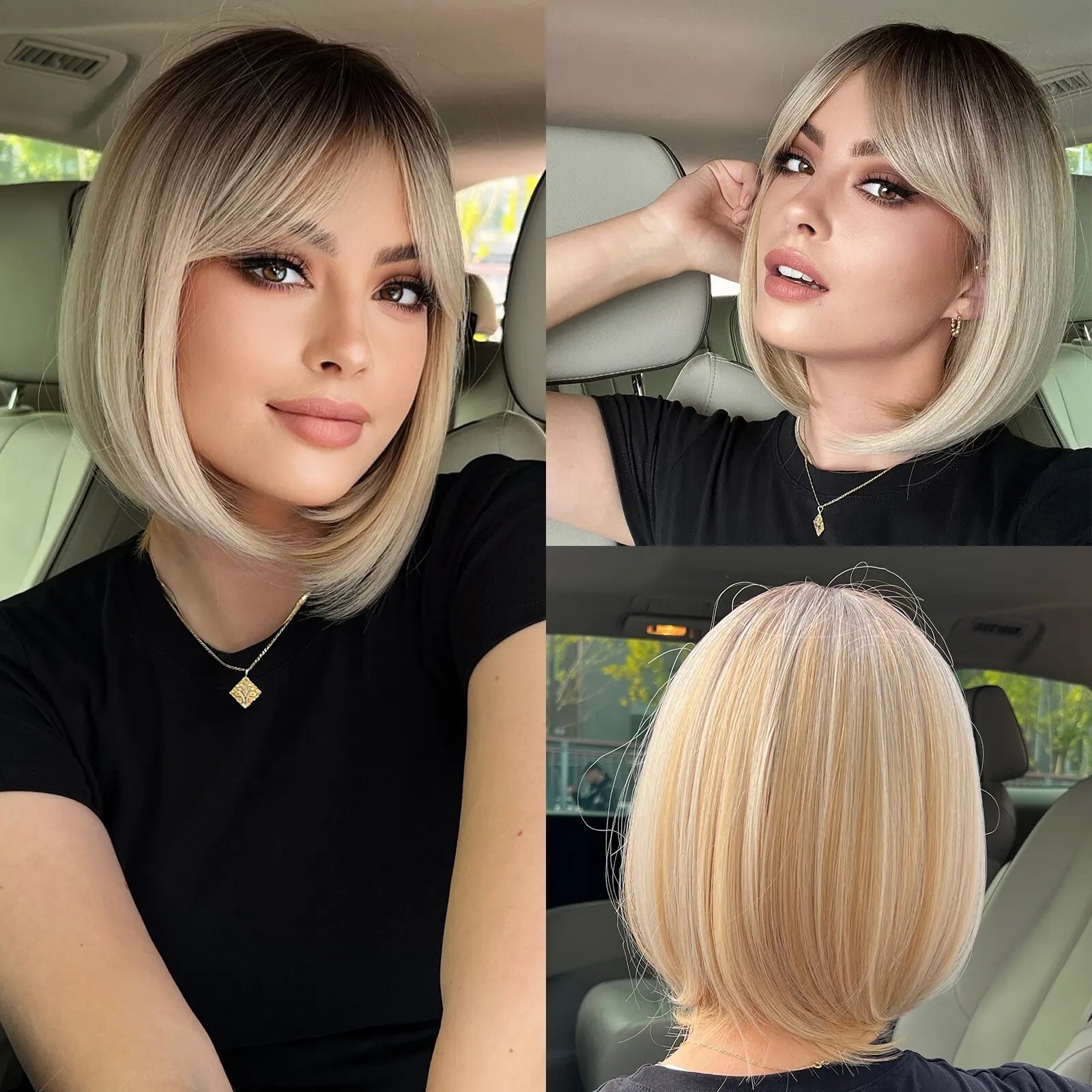 Short Wine Red Bob Wigs For Women Burgundy Bob Wigs With Thick Bangs Heat Resistant Synthetic Wig