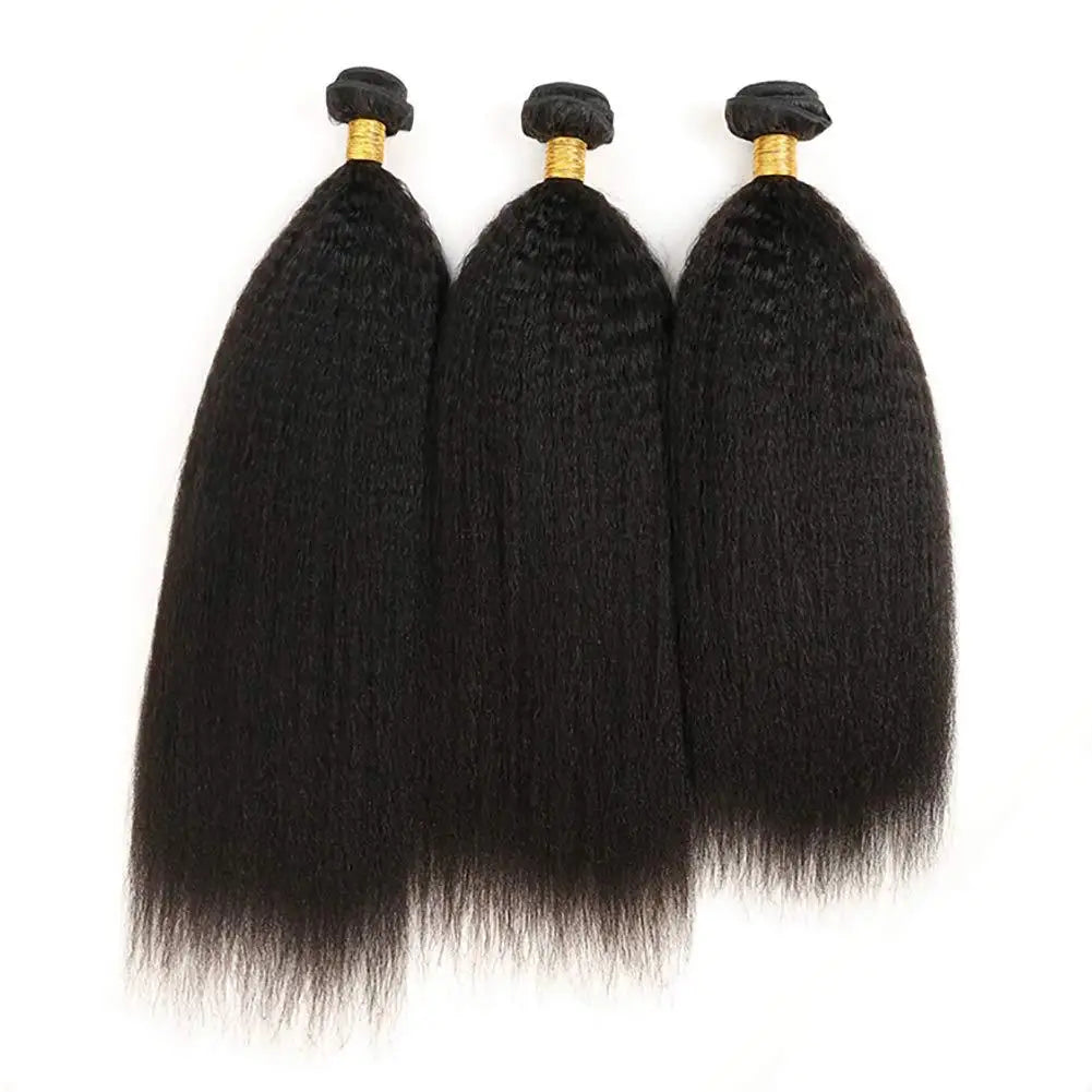3 Packs Synthetic Kinky Straight Peruvian Wig Weave Bundles Heat-resistant Fiber Bundles Hair Extensions Women Coarse Yaki Weft