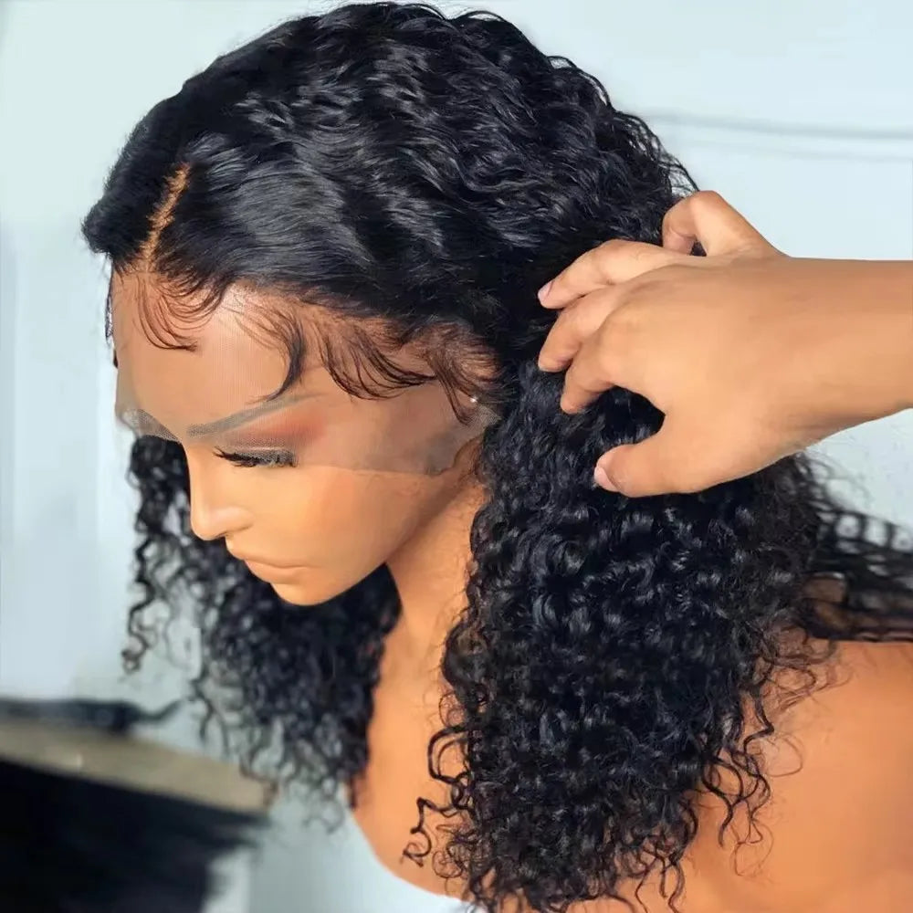 Kinky Curly Short Bob Cut Synthetic Wig 13x4 HD Full Lace Frontal Pre-plucked Bleached Knots Glueless for Black Women