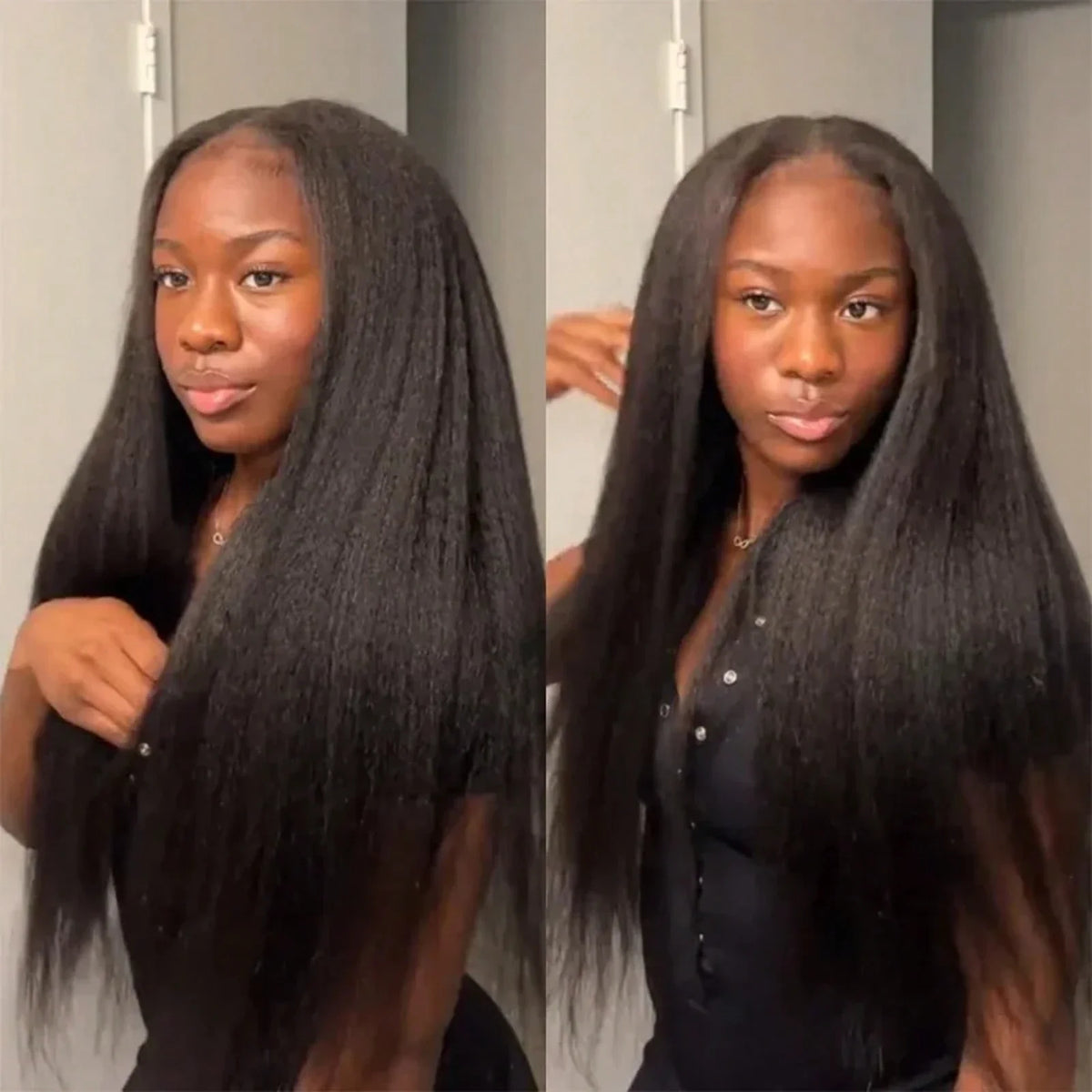 V Part Wig Kinky Straight 220% density Human Hair Wigs Yaki Straight Glueless Wigs Human Hair for Women Invisible Hairline Wigs
