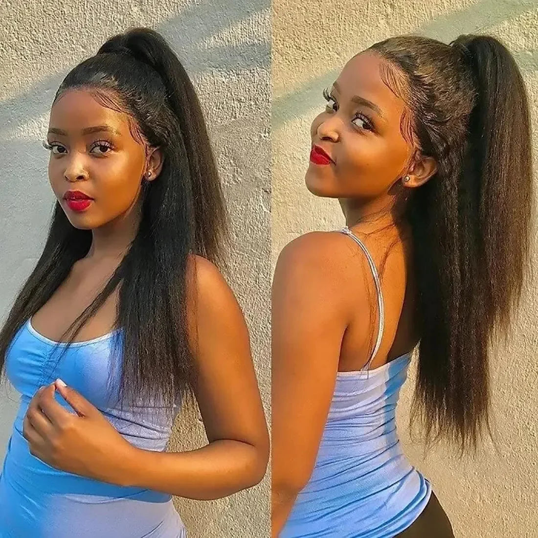 Kinky Straight Wig 4C Edges 13x6 HD Lace Frontal Wig Human Hai Yaki Straight Lace Front Wig 200% Density Full Hair Lace Wigs