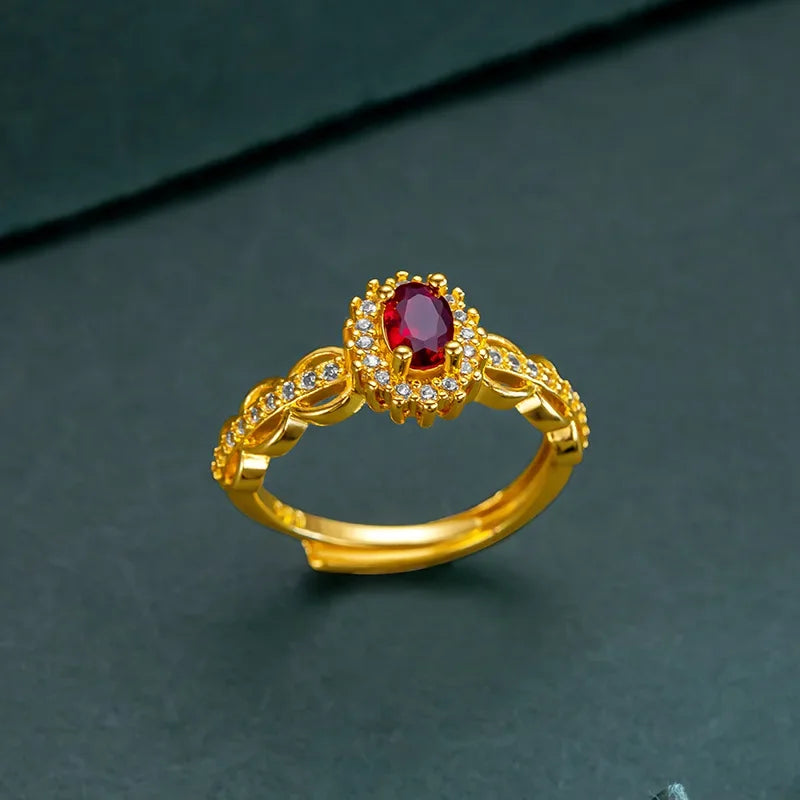 Real 14K Gold Color Ruby Ring