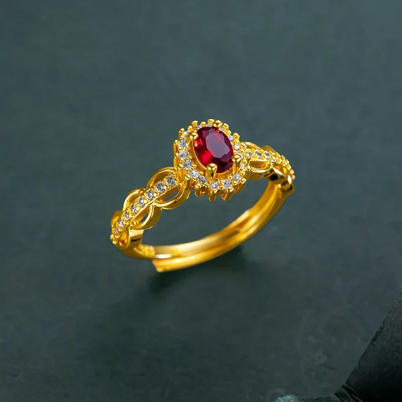 Real 14K Gold Color Ruby Ring