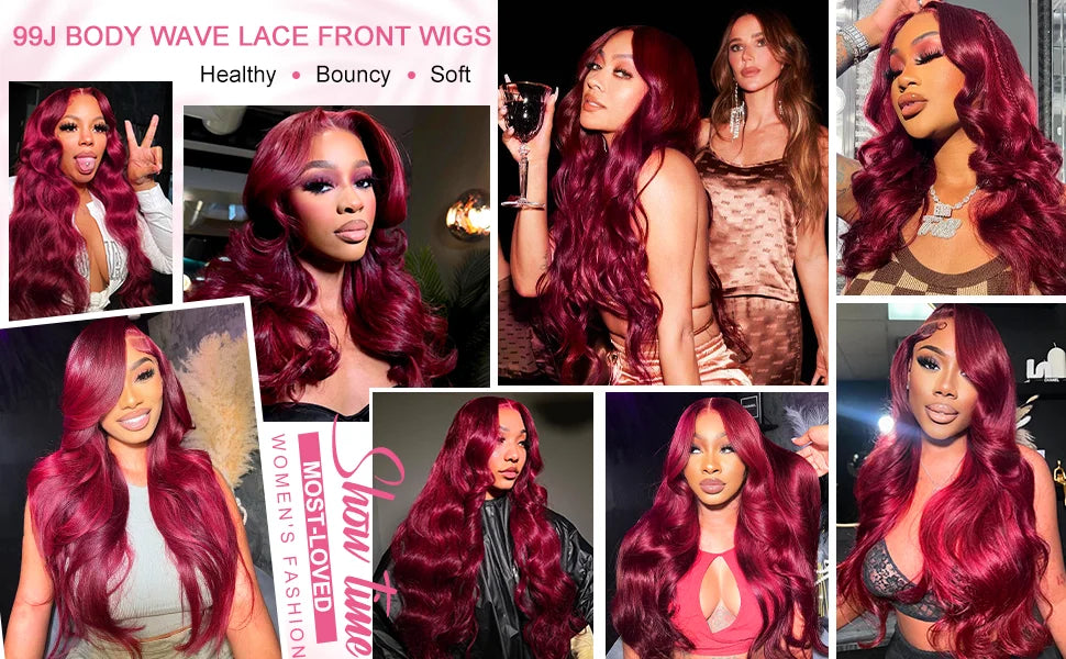 Burgundy 99J 13x6 HD Transparent Lace Front Human Hair Wig 13x4 Body Wave Lace Frontal Wig Brazilian Colored Remy Wigs for Women