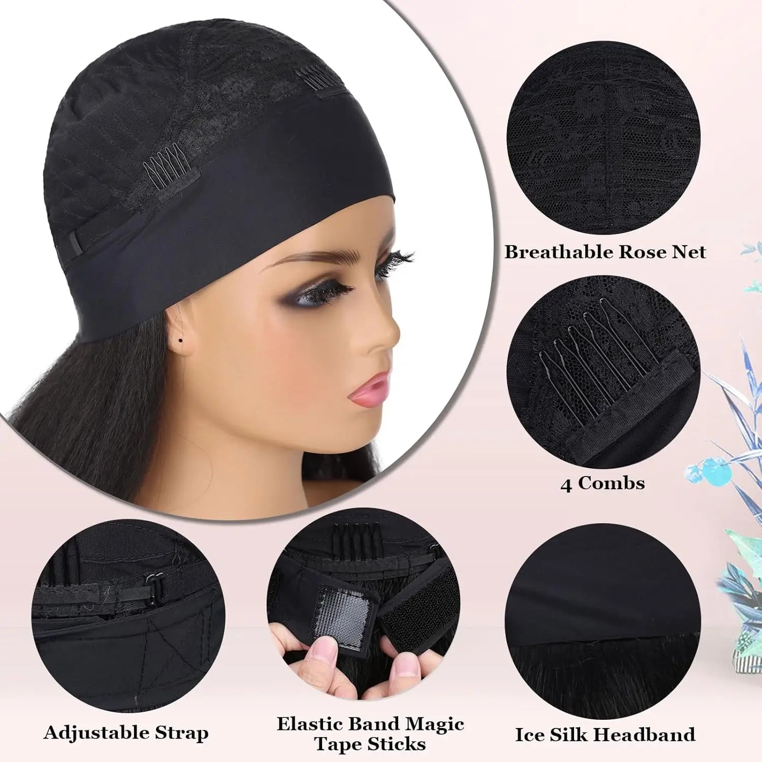 Long Kinky Straight Hair Wigs for Black Women, Synthetic Headband Wig, Hair Band Attached Half Wig, Full Machine Made, None Lace