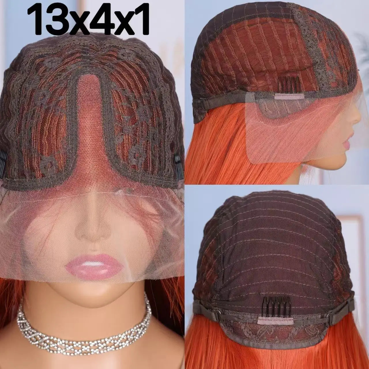 Orange Ginger Honey Blonde Color 13X4X1 Water Wave Full Lace Front Wigs For Women Preplpucked Bleach Knots Heat Resistant Fiber