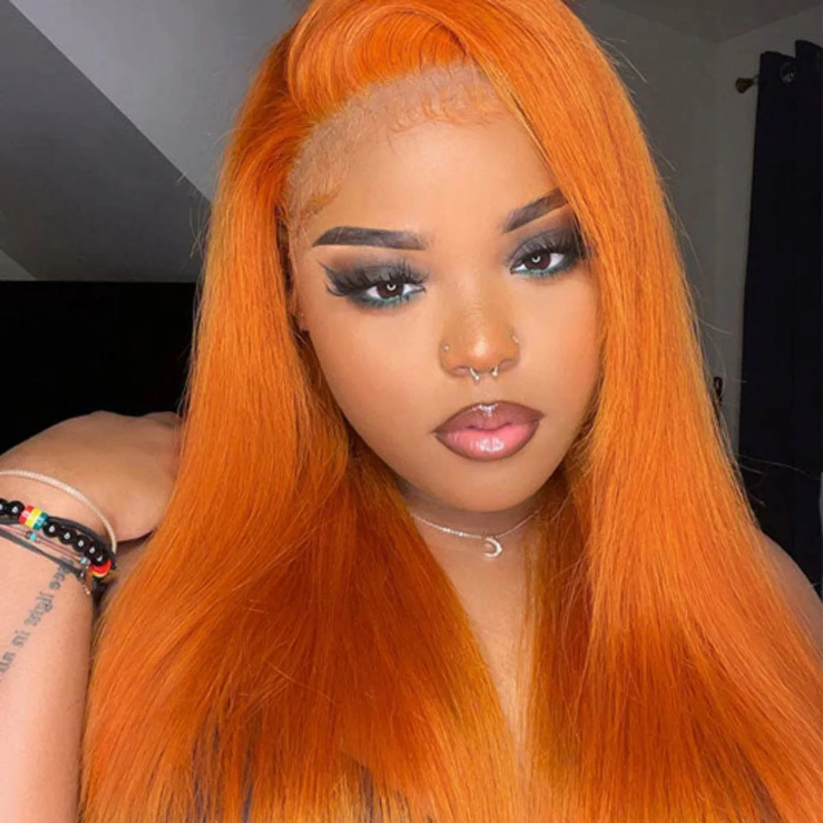 Orange Wig Long Straight Synthetic Lace Front Wig Glueless Wigs for Women Party Cosplay Bright Ginger Hair Lace Frontal Wigs