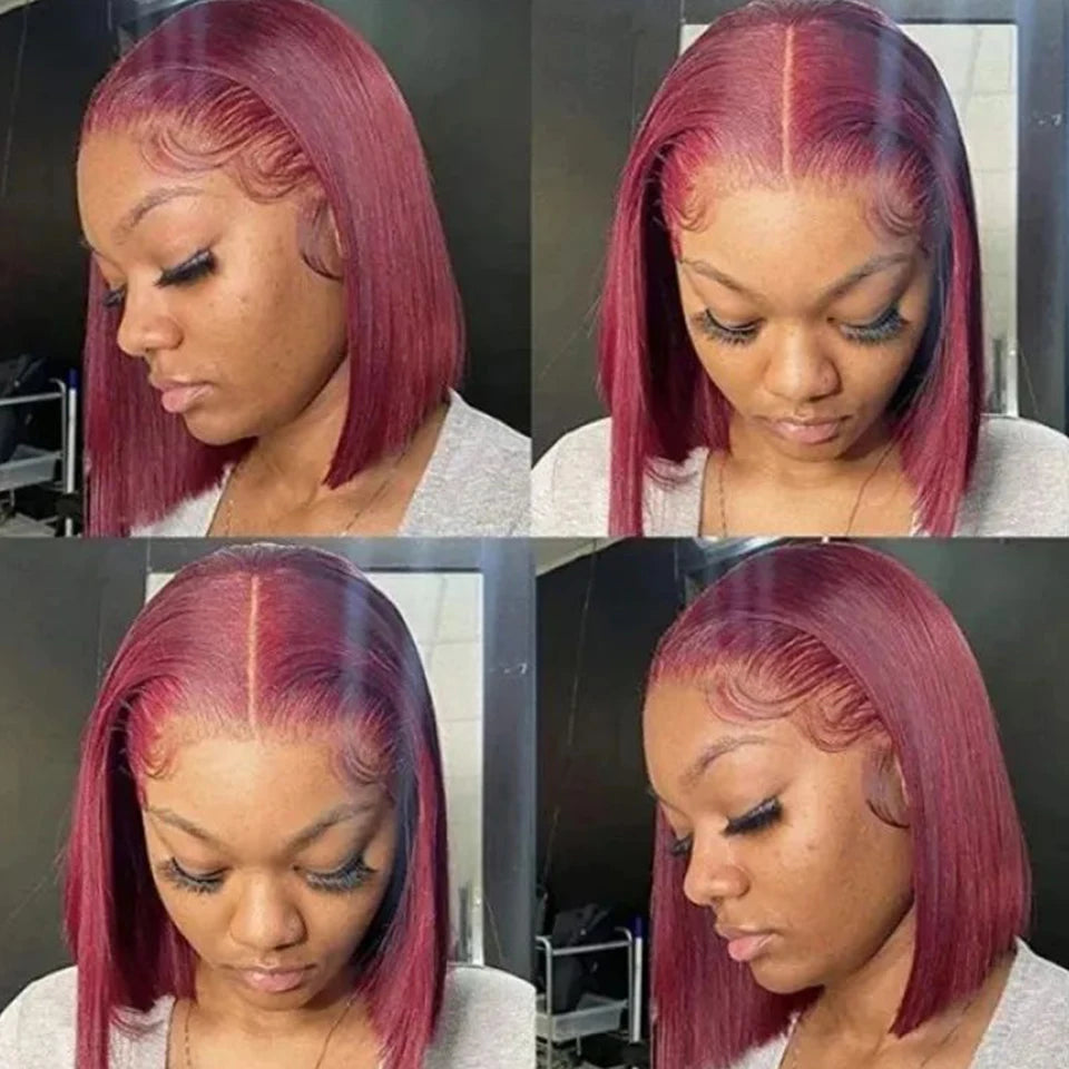 Ginger Orange HD Transparent Short Bob Human Hair Wigs Peruvian Highlight Straight 13x6x2 Lace Front Wig For Women Pre Plucked