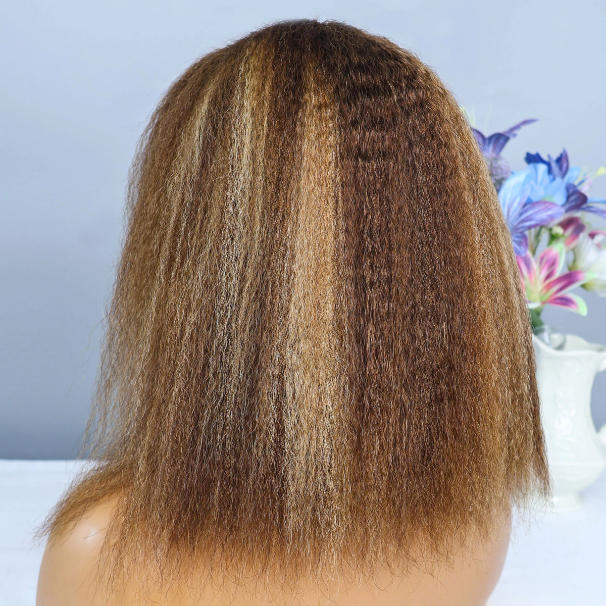 Kinky Straight 4/27 Highlight 13x4 Transparent Lace Frontal Human Hair Wigs Short Brown Blonde Piano Colored Human Hair Bob Wig