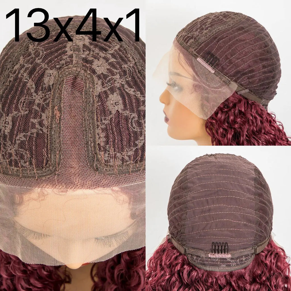 99J Red Burgundy Color Short Bob Straight Blunt Cut 13X4 Lace Front Synthetic Wigs For Women Preplucked With Baby Hair Cosplay