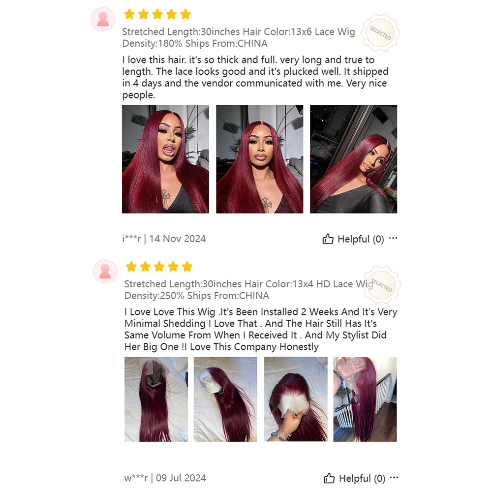 Burgundy 13x6 Hd Lace Frontal Human Hair Wig On Sale 30 36 Inch Bone Straight Lace Front 99J Colored Human Hair Wigs For Women