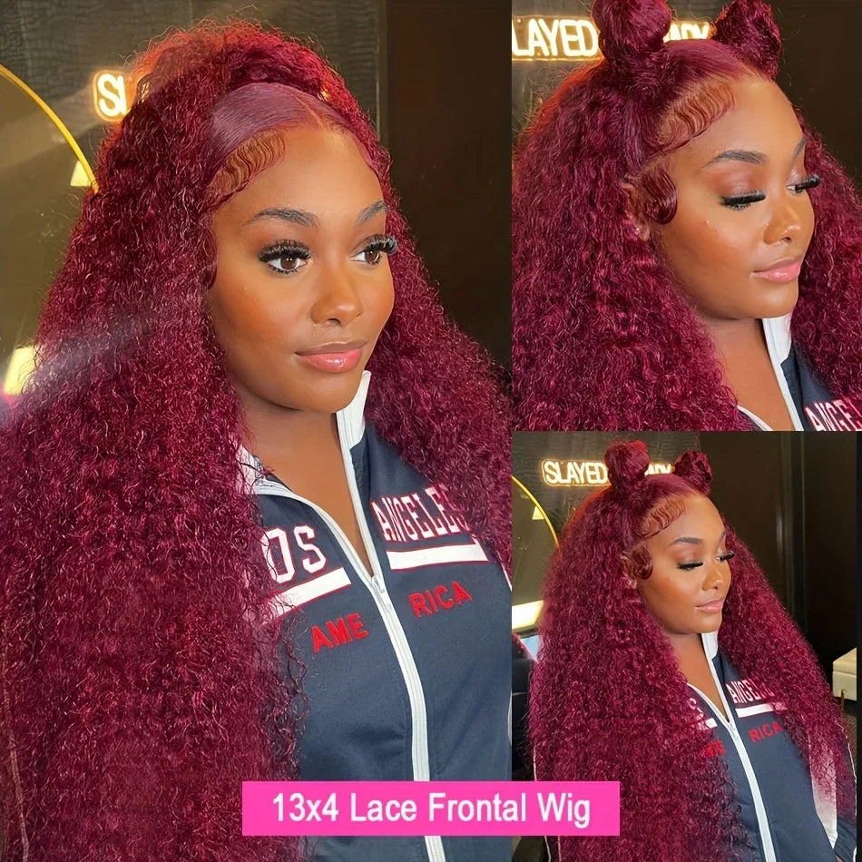 99J Burgundy 13x6 Hd Lace Frontal Wig Water Wave Curly 13x4 Red Remy Human Hair Preplucked Brazilian Colored Hair Wigs For Women