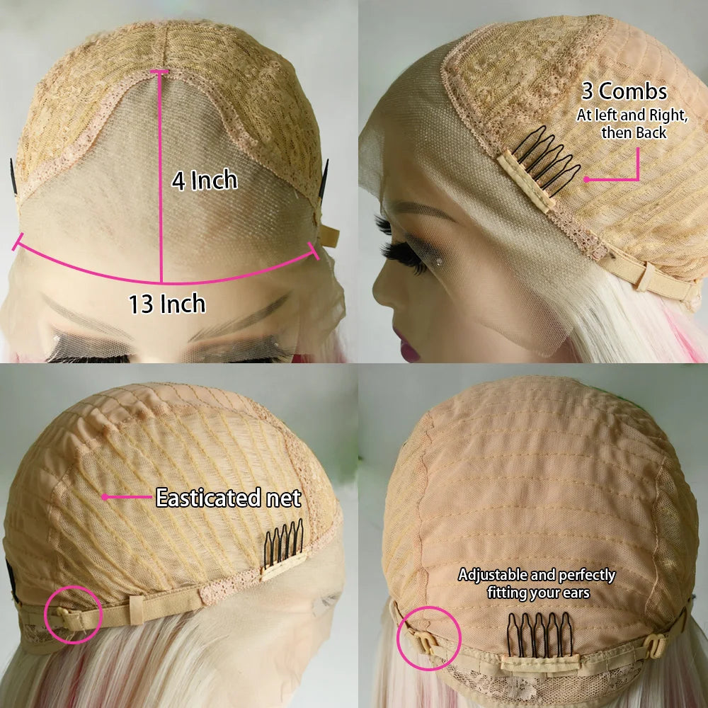 Ginger Orange Short Layered Cut Straight Lace Front Wig With Bangs 13x4 HD Lace Glueless Synthetic Daily Wear On Clearance Sale